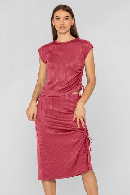 Ruched Drawstring Top & Skirt Set