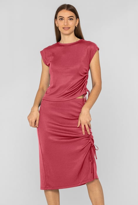 Red Ruched Drawstring Top & Skirt Set