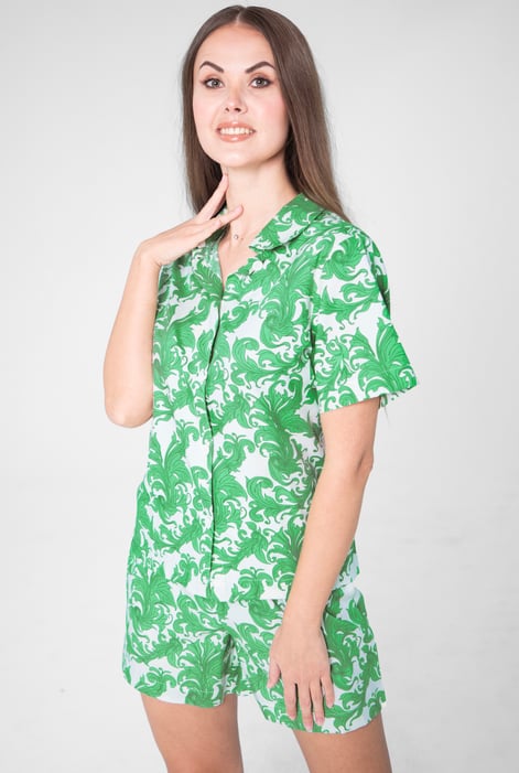 Pink Printed Woven Shirt & Shorts Set