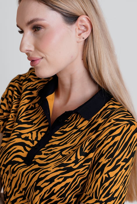 Mustard Zebra Print Short Sleeve Polo Shirt