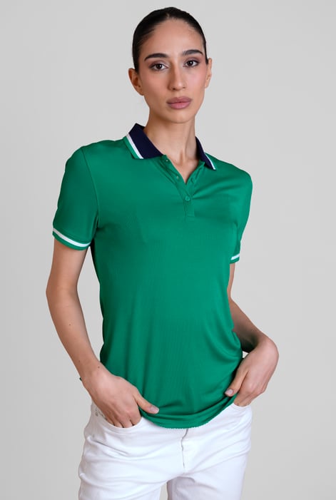 Women's White Contrast Collar Jersey Polo Shirt