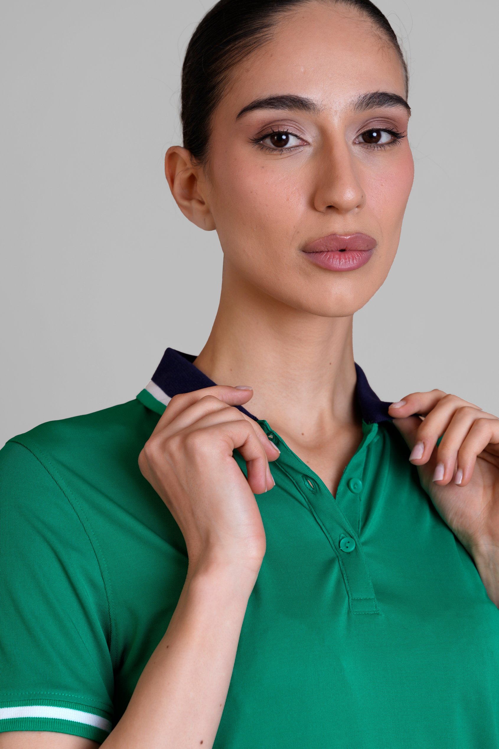 Women's Contrast Collar Jersey Polo Shirt