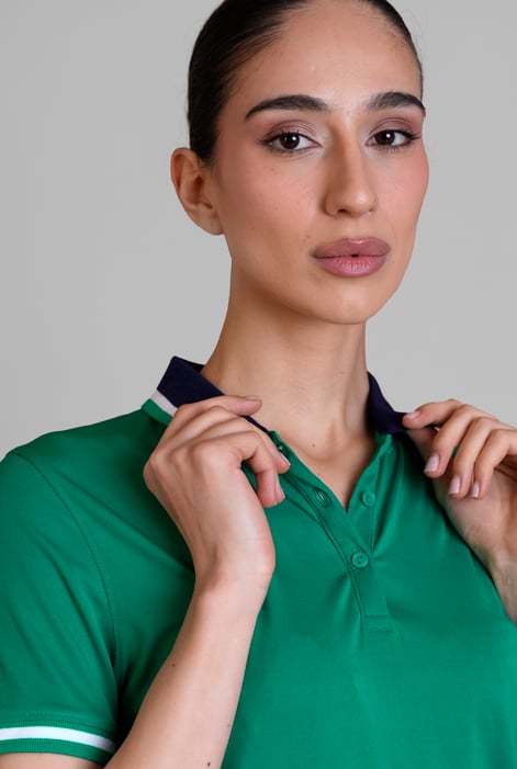 Women's Green Contrast Collar Jersey Polo Shirt