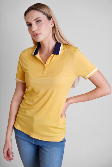 Women's White Contrast Collar Jersey Polo Shirt