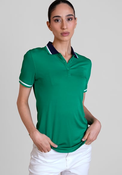Women's Contrast Collar Jersey Polo Shirt