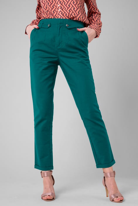 Womens Olive Tapered Leg Trouser