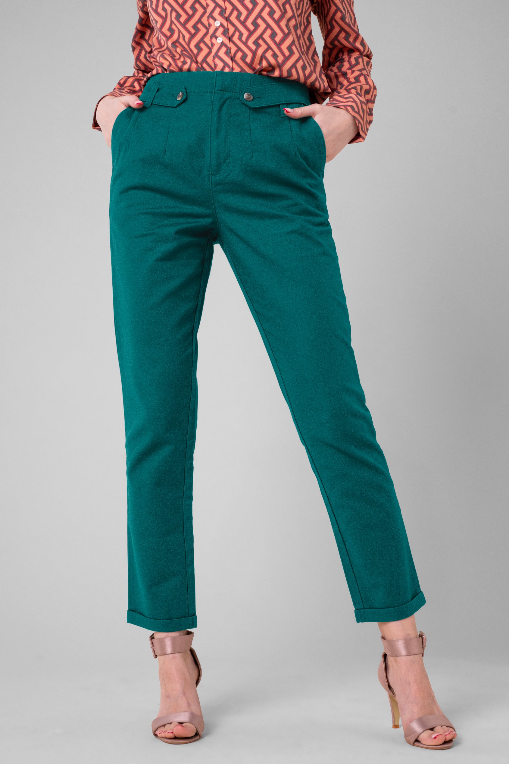 Enorsia Women's Green Tapered Leg Trouser - Uk 10