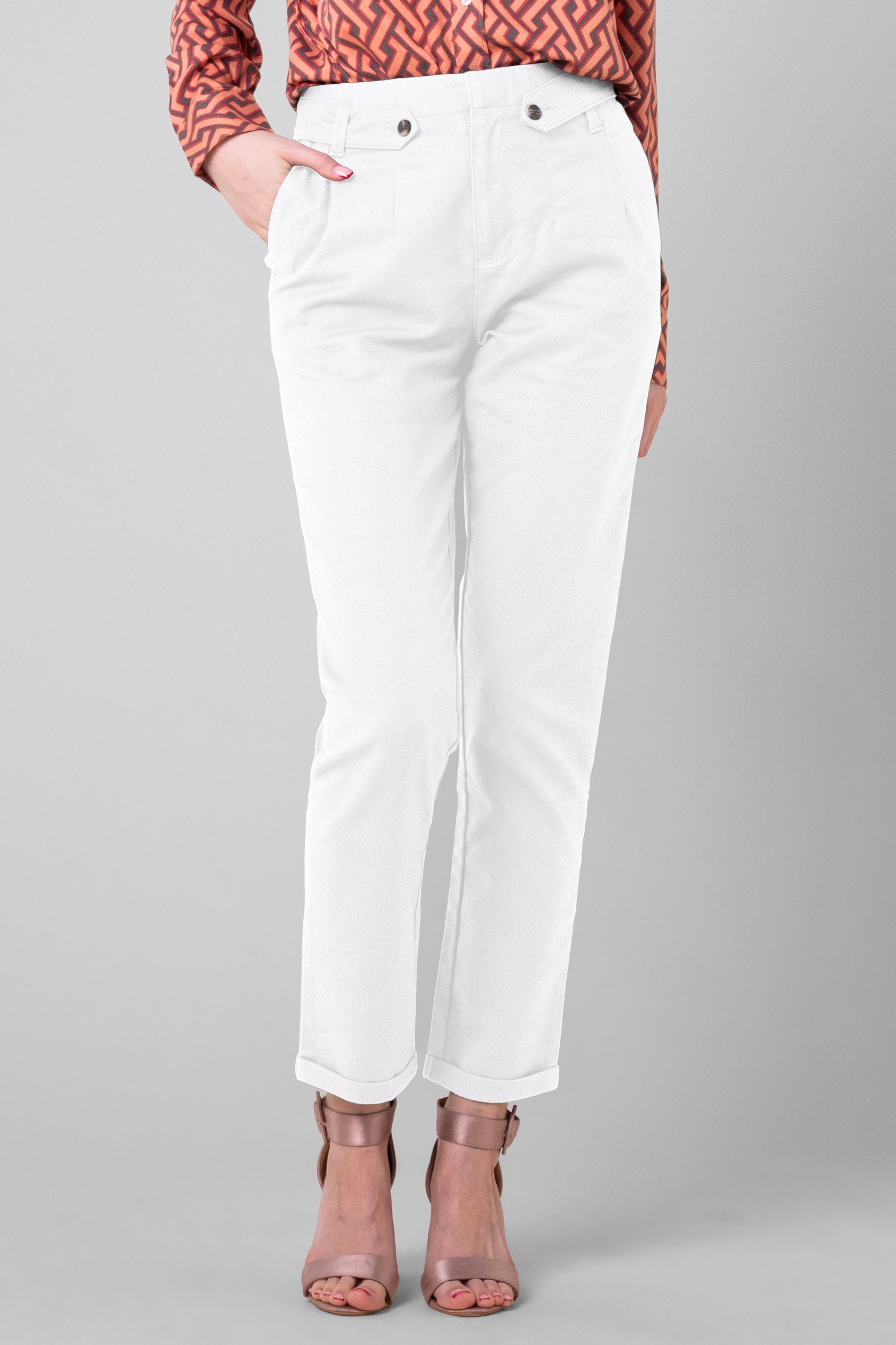 Enorsia Women's White Tapered Leg Trouser - Uk 18