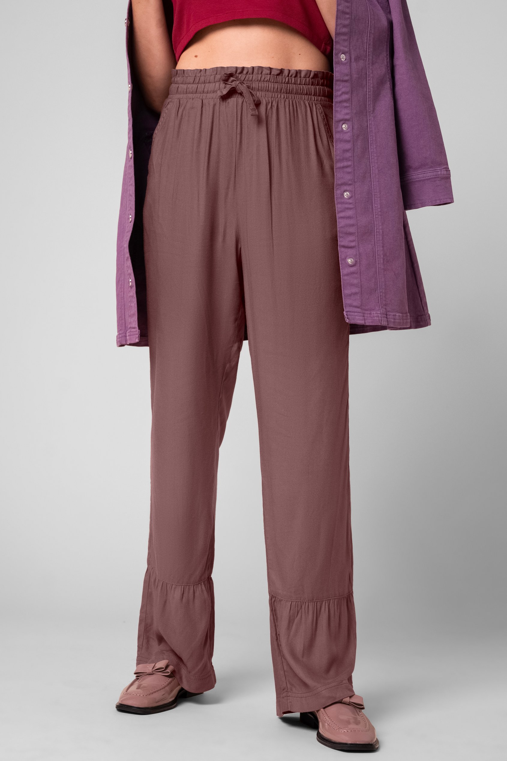 Enorsia Women's Brown Frill Trim Trouser - Uk 8
