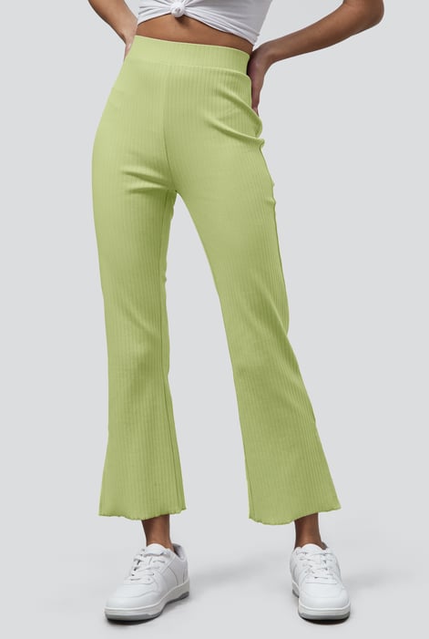 Green Jersey Ribbed Side slit Leggings