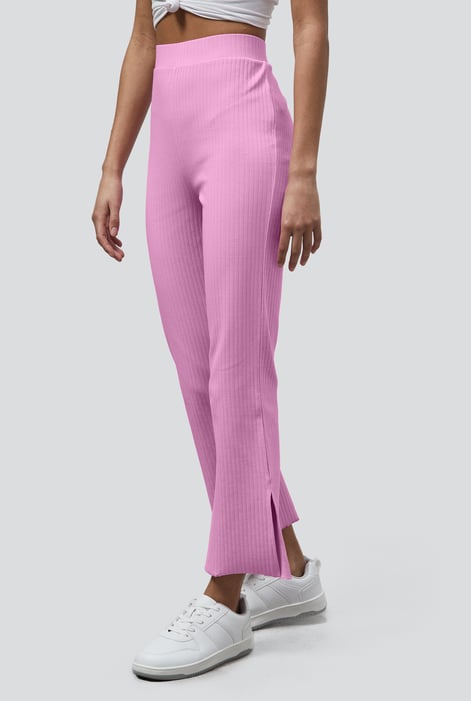 Pink Jersey Ribbed Side slit Leggings