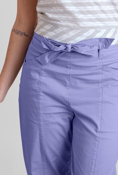 Women's Blue Cotton Stretch Woven Trouser With Waist Belt