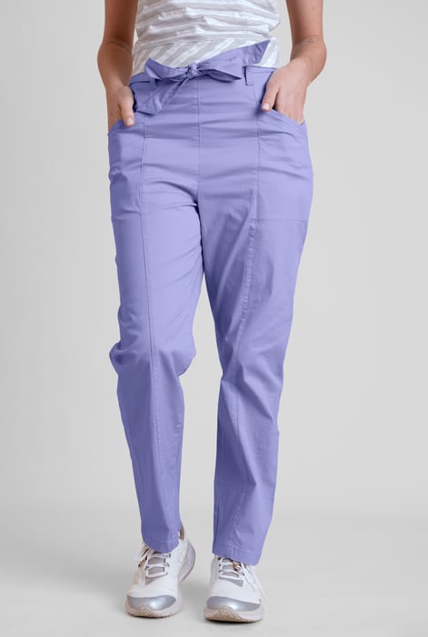 Women's Blue Cotton Stretch Woven Trouser With Waist Belt