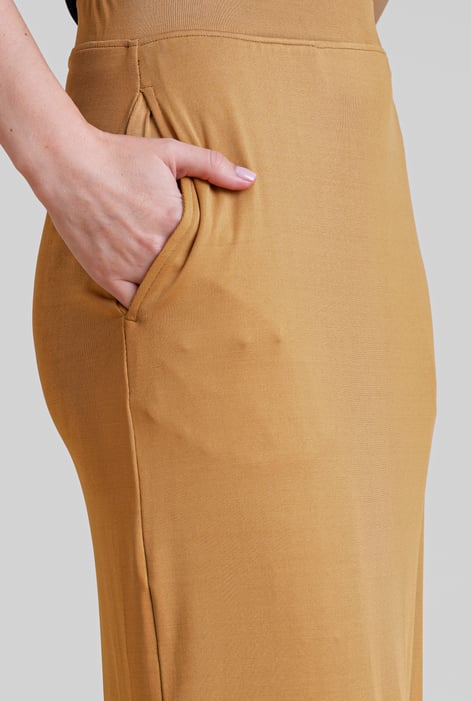 Brown Detailed Stitched Jersey Comfort Fit Skirt