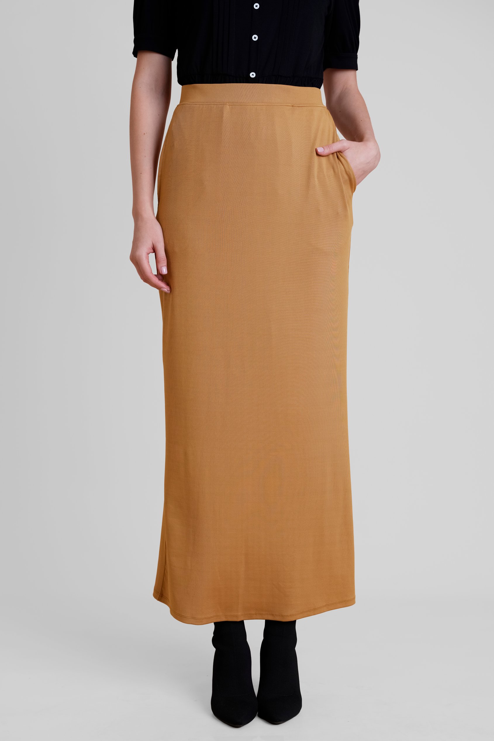 Enorsia Women's Brown Detailed Stitched Jersey Comfort Fit Skirt - Uk 16