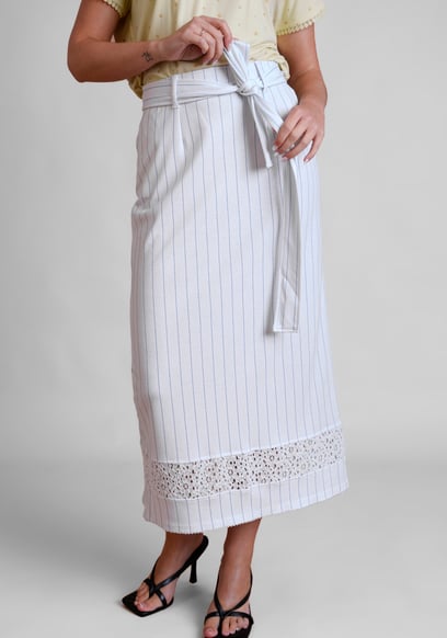 Basic Lace Details Striped Jersey Skirt