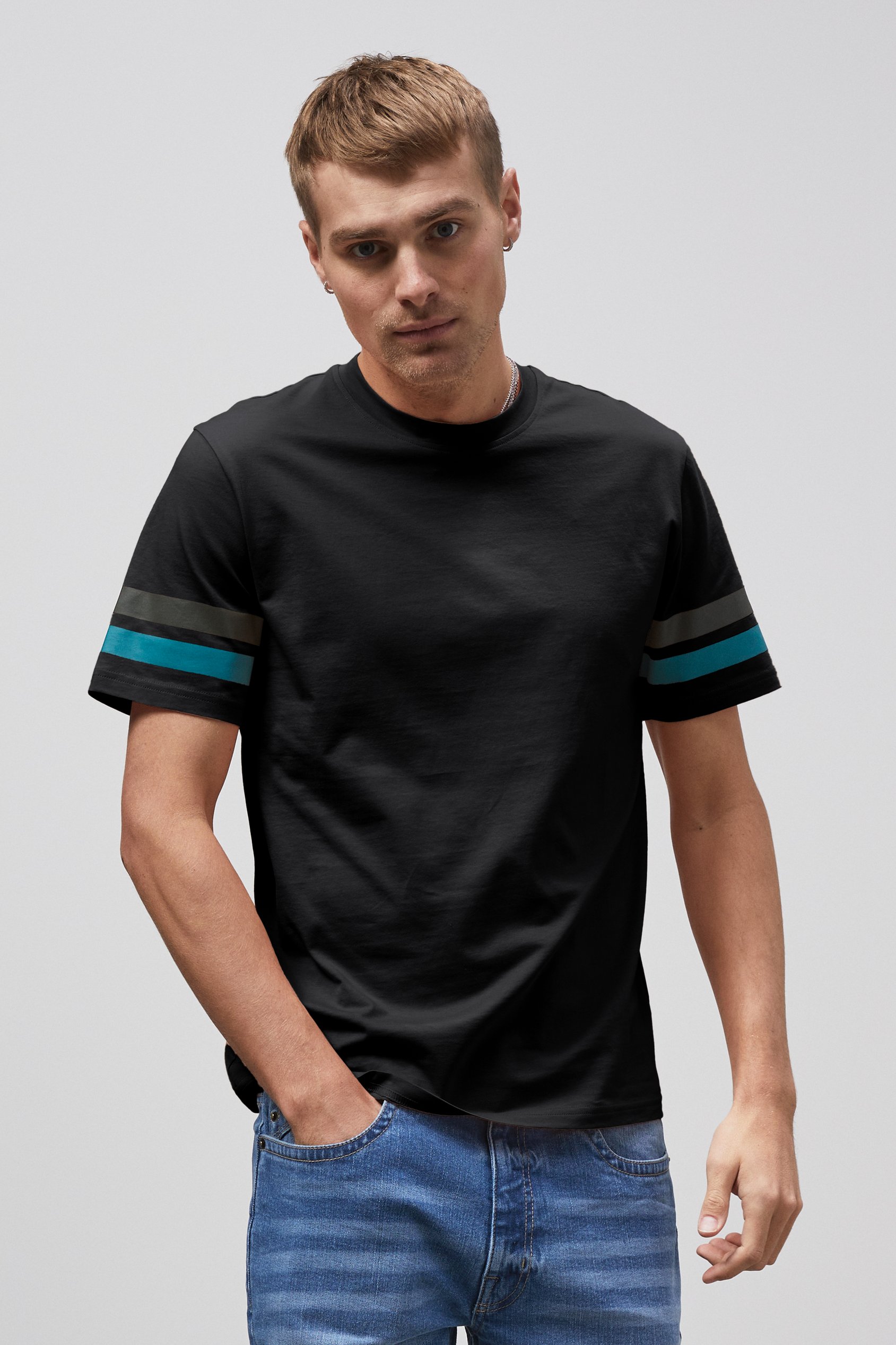 Enorsia Men's Black Printed Sleeve T-Shirt - Uk M