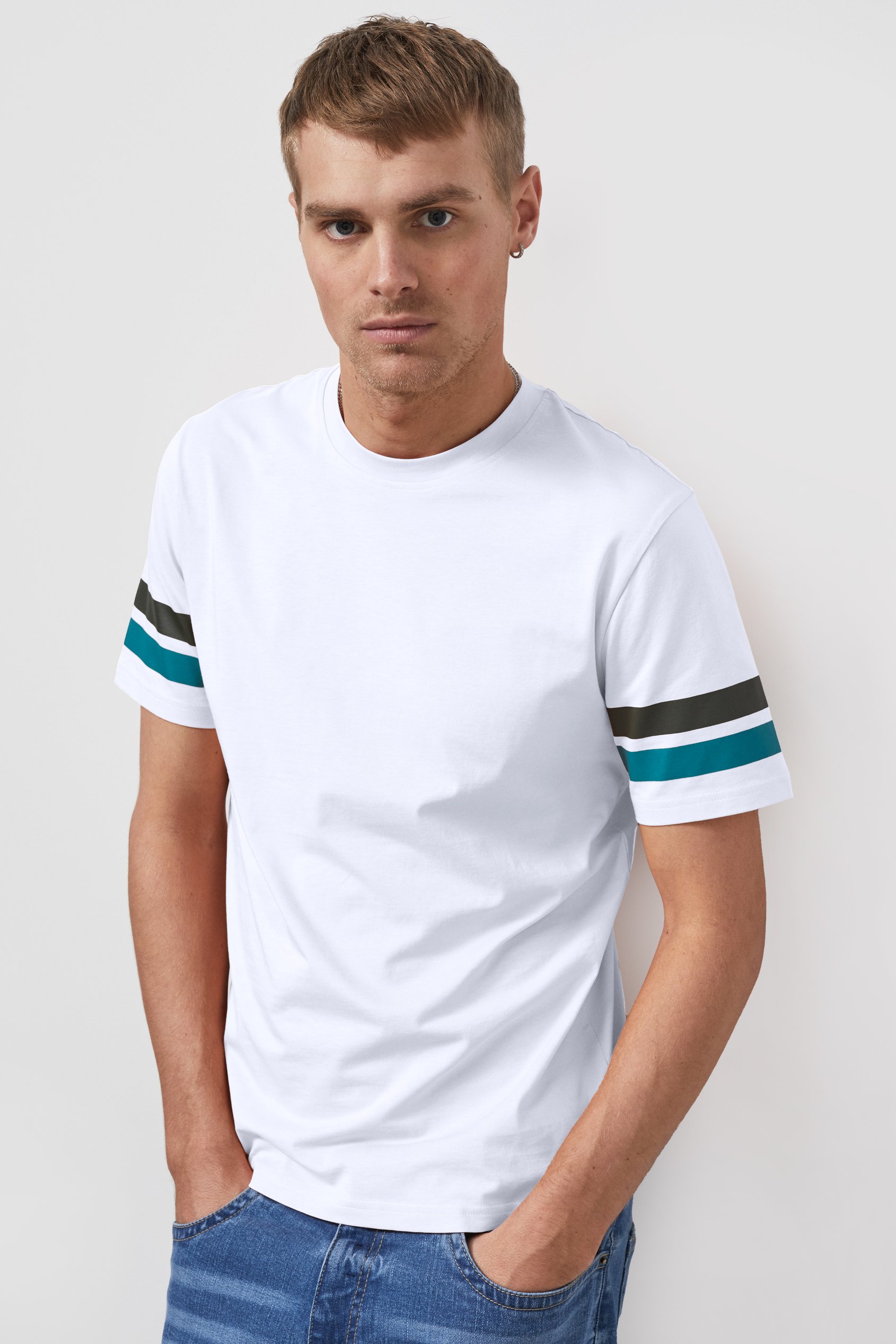 Enorsia Men's White Printed Sleeve T-Shirt - Uk M
