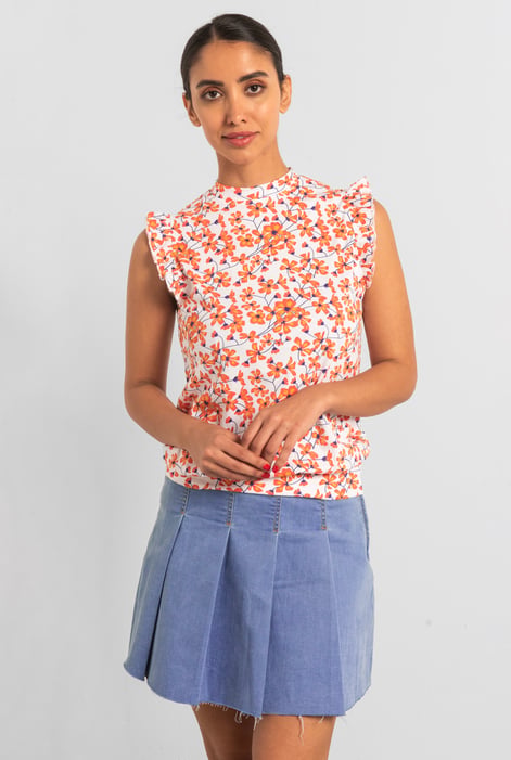 Sky Pleated Design Frayed Raw Hem Mini Skirt