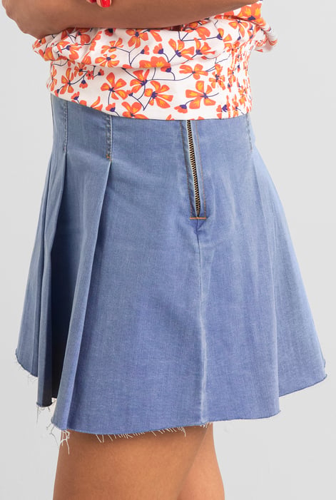 Sky Pleated Design Frayed Raw Hem Mini Skirt