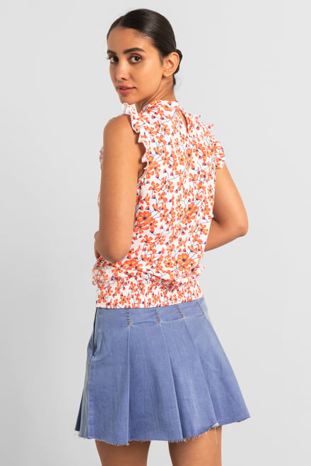 Pleated Design Frayed Raw Hem Mini Skirt