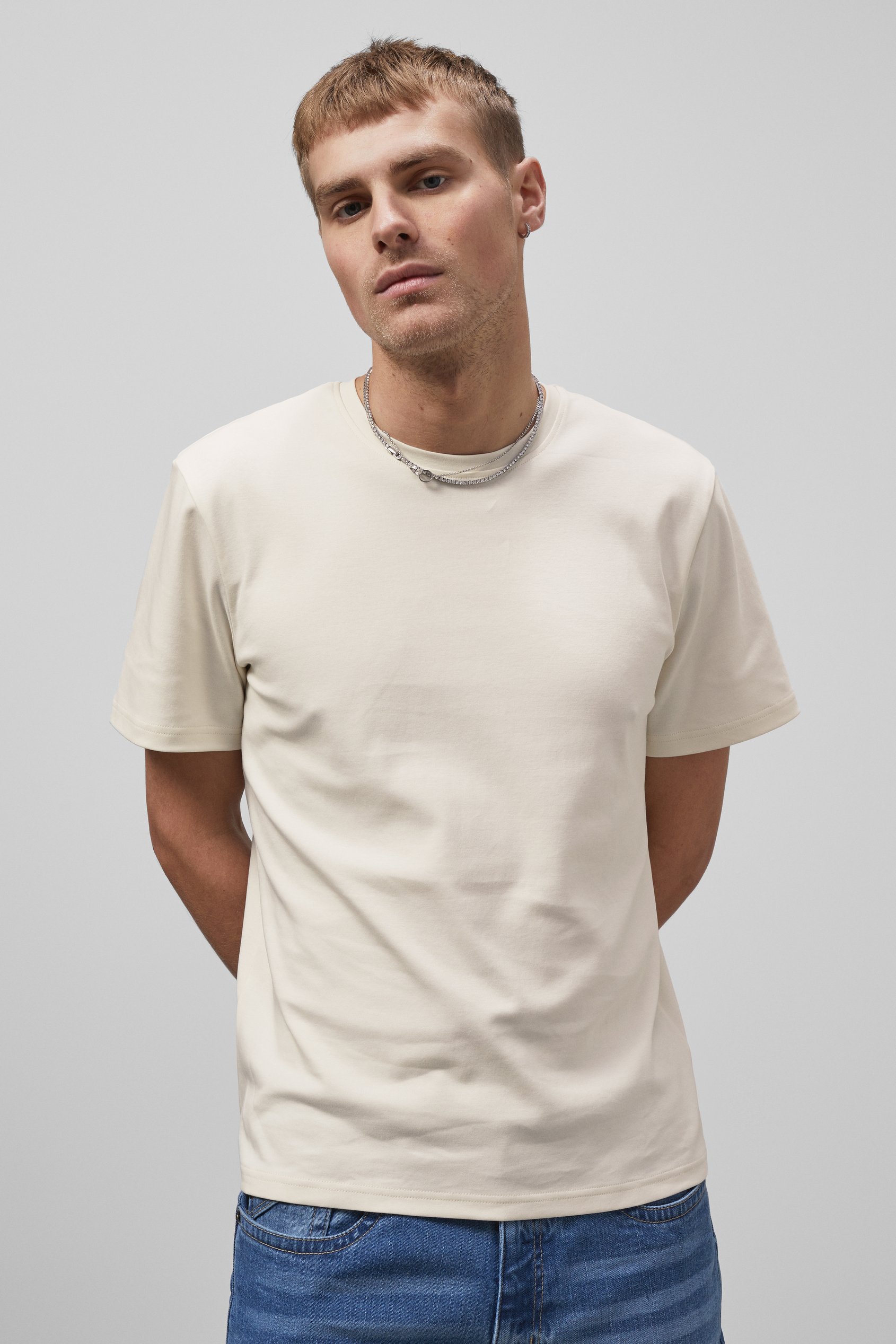 Enorsia Men's White Beige Short Sleeve T-Shirt - Uk S