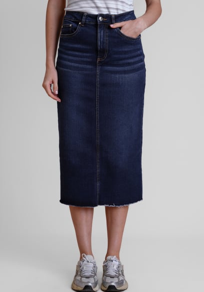 Denim Midi Skirt With Embroidery Details