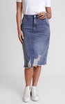 Women's Distressed Hem Denim Skirt