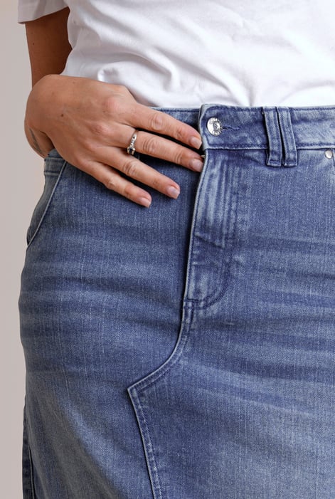 Women's Mid Blue Distressed Hem Denim Skirt
