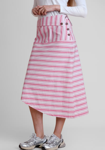 Striped Asymmetric Hem Midi Skirt