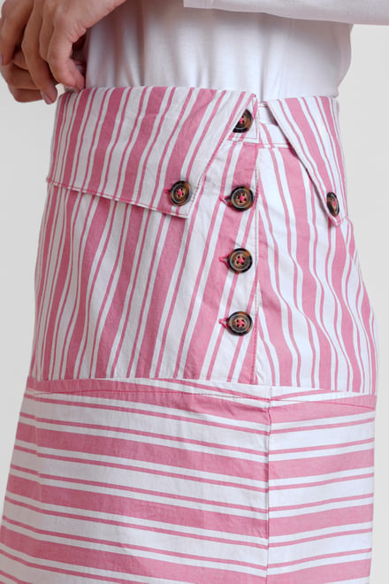 Striped Asymmetric Hem Midi Skirt