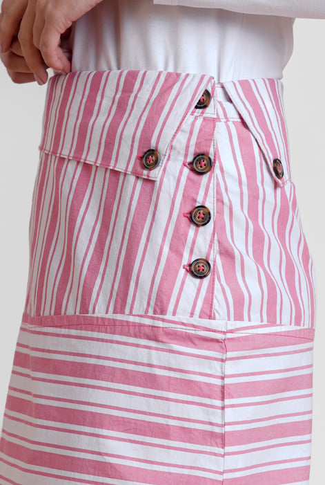 Pink Striped Asymmetric Hem Midi Skirt