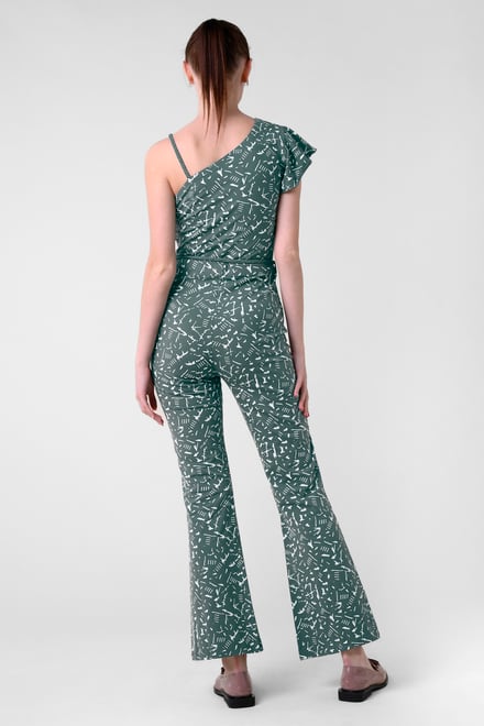 One-Shoulder Jumpsuit with Ruffle Sleeve Detail