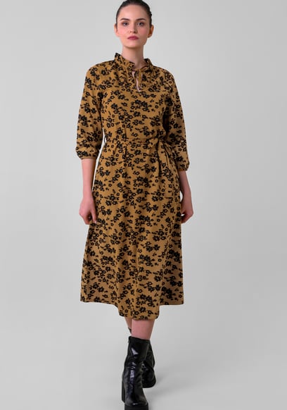 Tie Frill Neck Printed Midi Dress