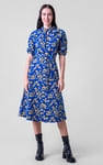 Tie Frill Neck Printed Midi Dress