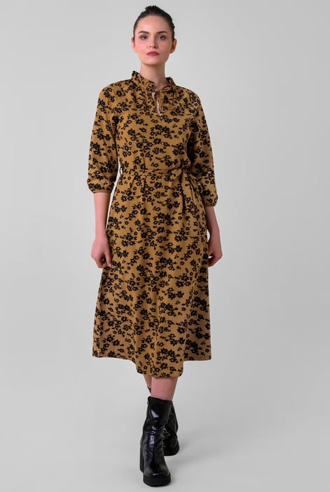 Purple Tie Frill Neck Printed Midi Dress