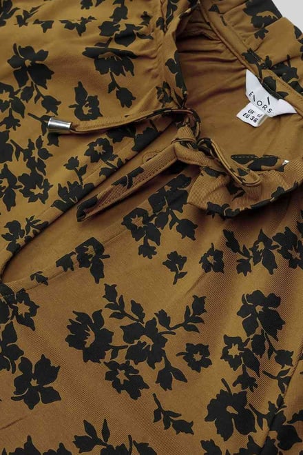 Tie Frill Neck Printed Midi Dress