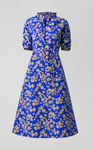 Tie Frill Neck Printed Midi Dress