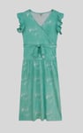 Frill - Sleeve Brush Print Wrap Asymmetric Dress