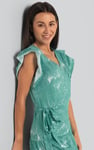 Frill - Sleeve Brush Print Wrap Asymmetric Dress
