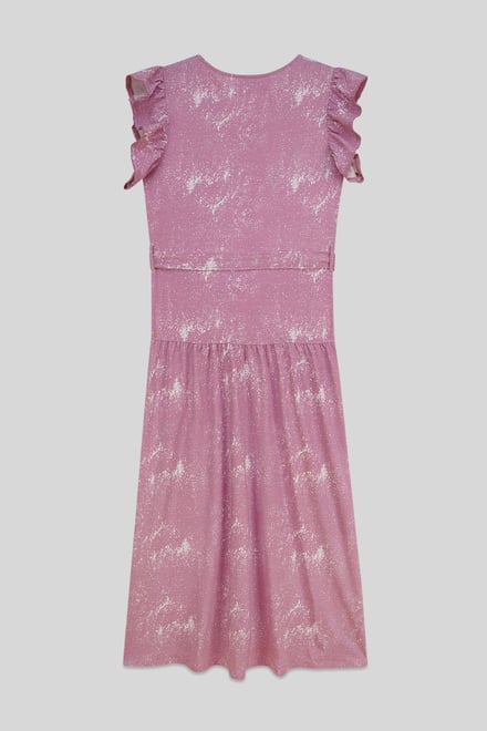 Frill - Sleeve Brush Print Wrap Asymmetric Dress