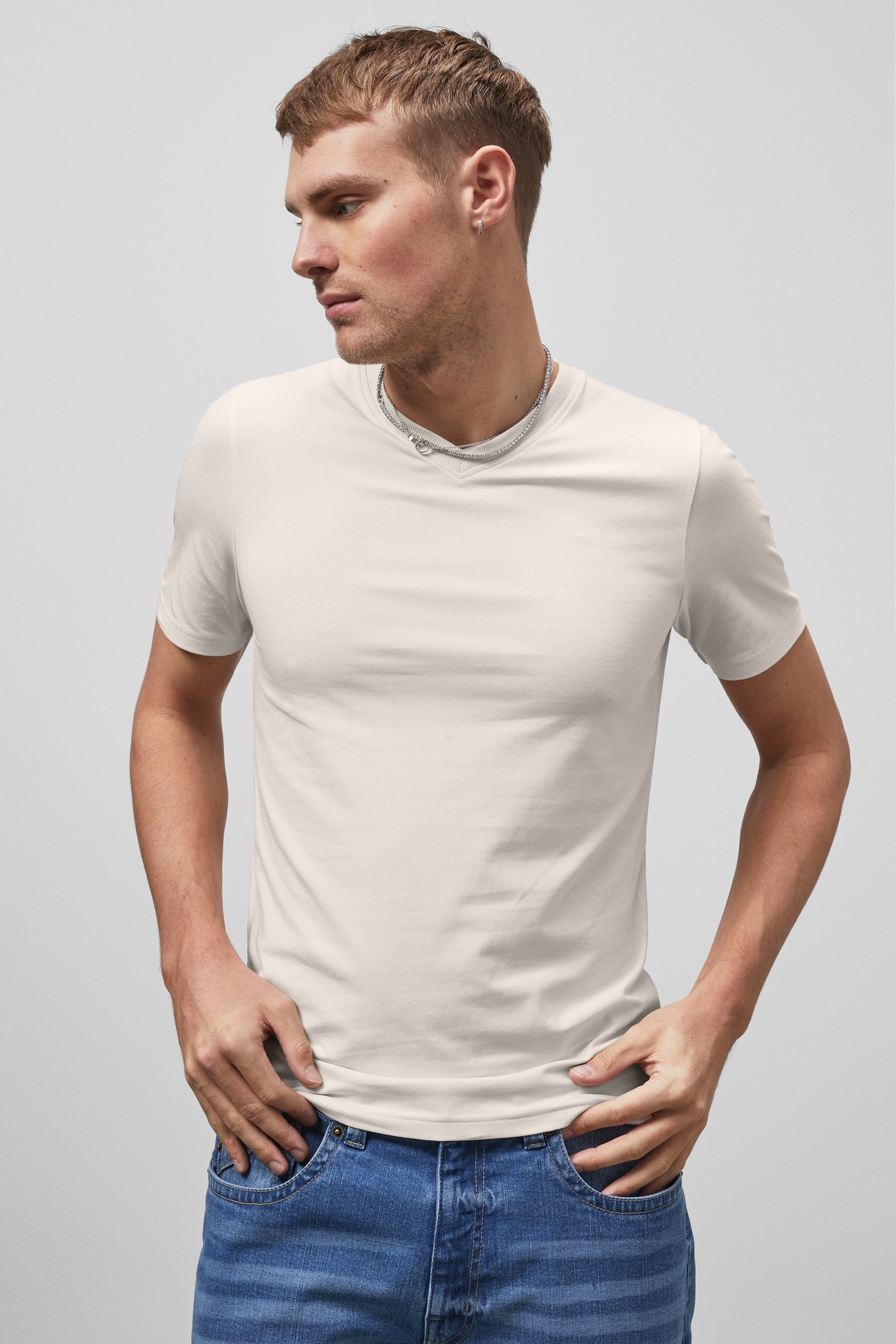 Enorsia Men's Grey V-Neck T-Shirt - Uk Xl