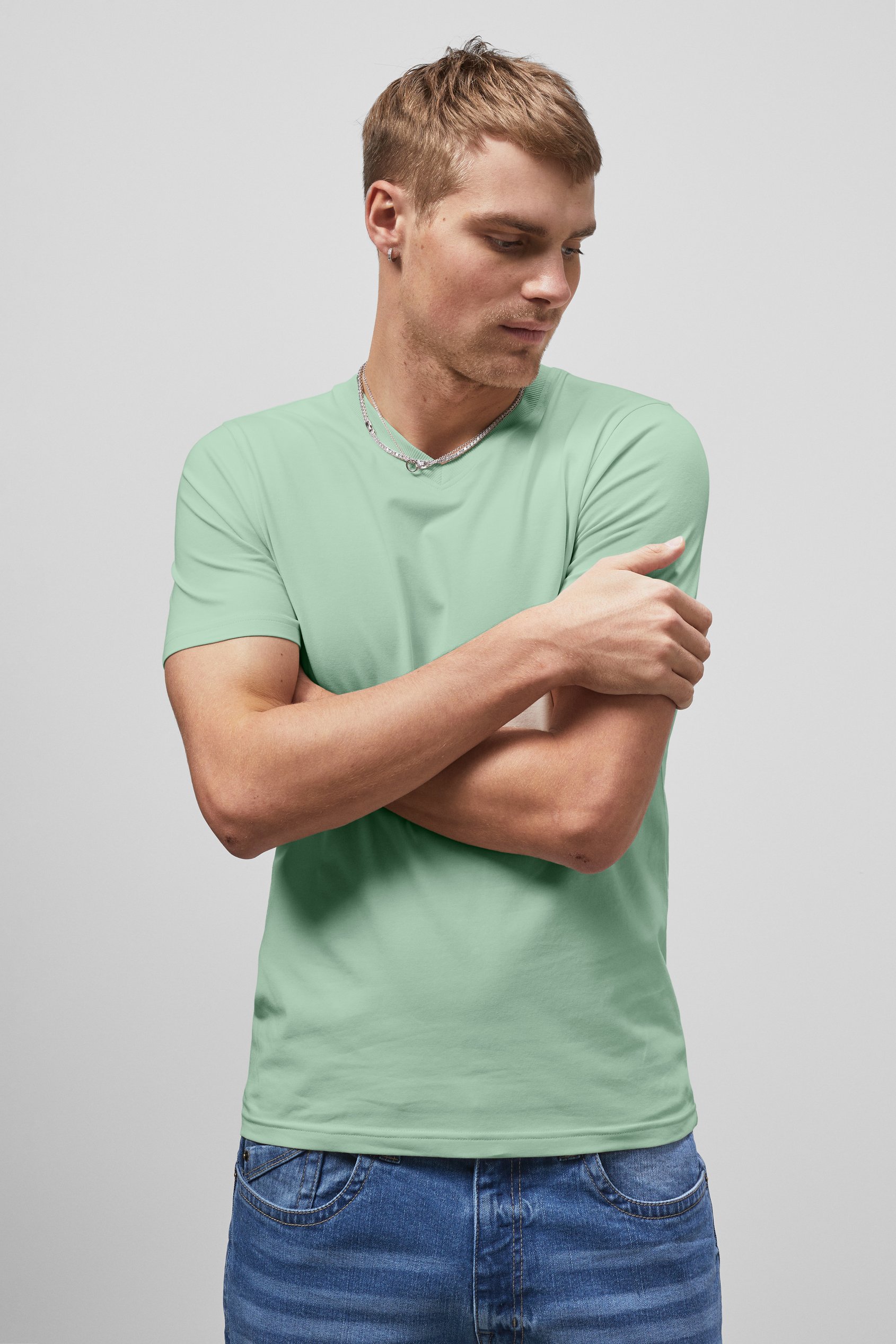 Enorsia Men's Green V-Neck T-Shirt - Uk Xl