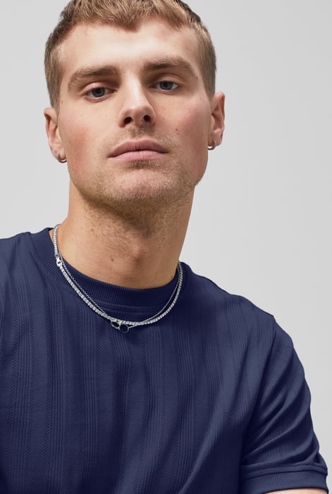Navy Ribbed Short Sleeve T-Shirt