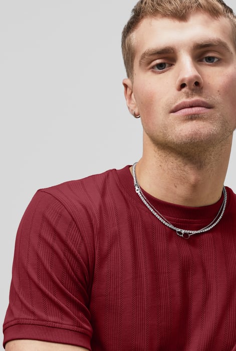 Red Ribbed Short Sleeve T-Shirt