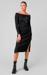 Off Shoulder Embroidery Decor Midi Dress