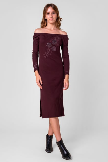 Off Shoulder Embroidery Decor Midi Dress