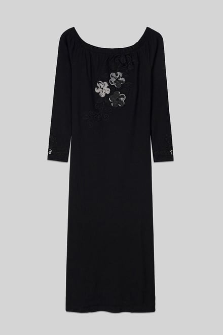 Off Shoulder Embroidery Decor Midi Dress