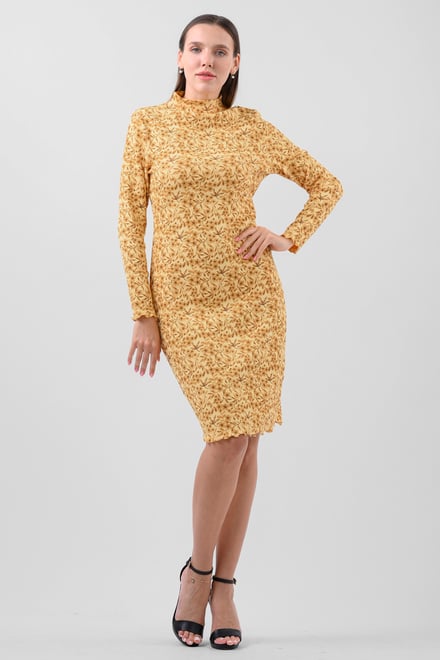 Crepe Ribbed Midi Floral Dress