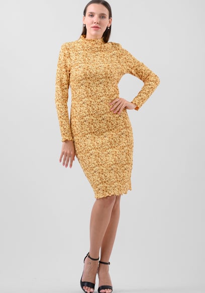 Crepe Ribbed Midi Floral Dress